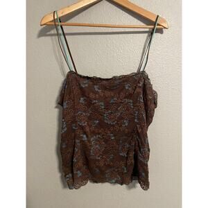 Hillard & Hanson Cami Womens Size 2XL Brown Blue Lace Floral Strappy Fairy Y2K